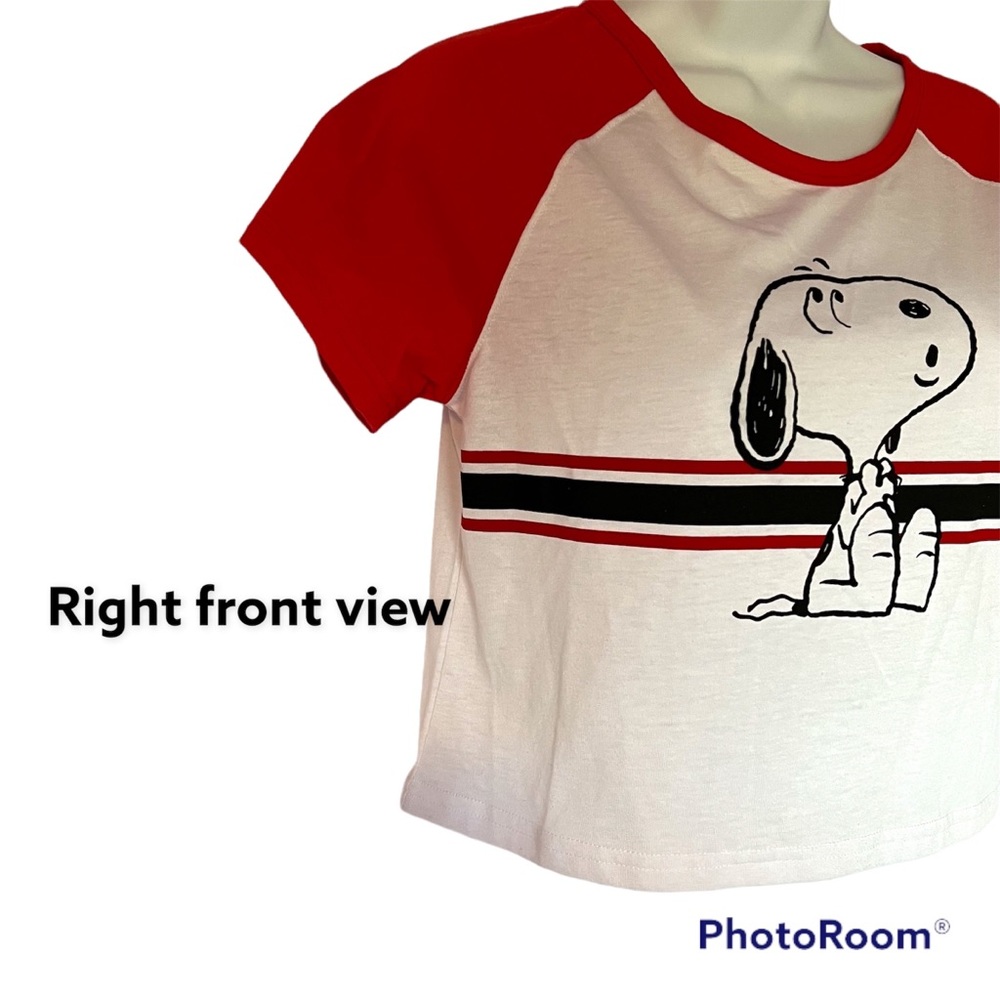 Peanuts Snoopy graphic Tee crop top White Black red Size large Jr - Picture 3 of 9